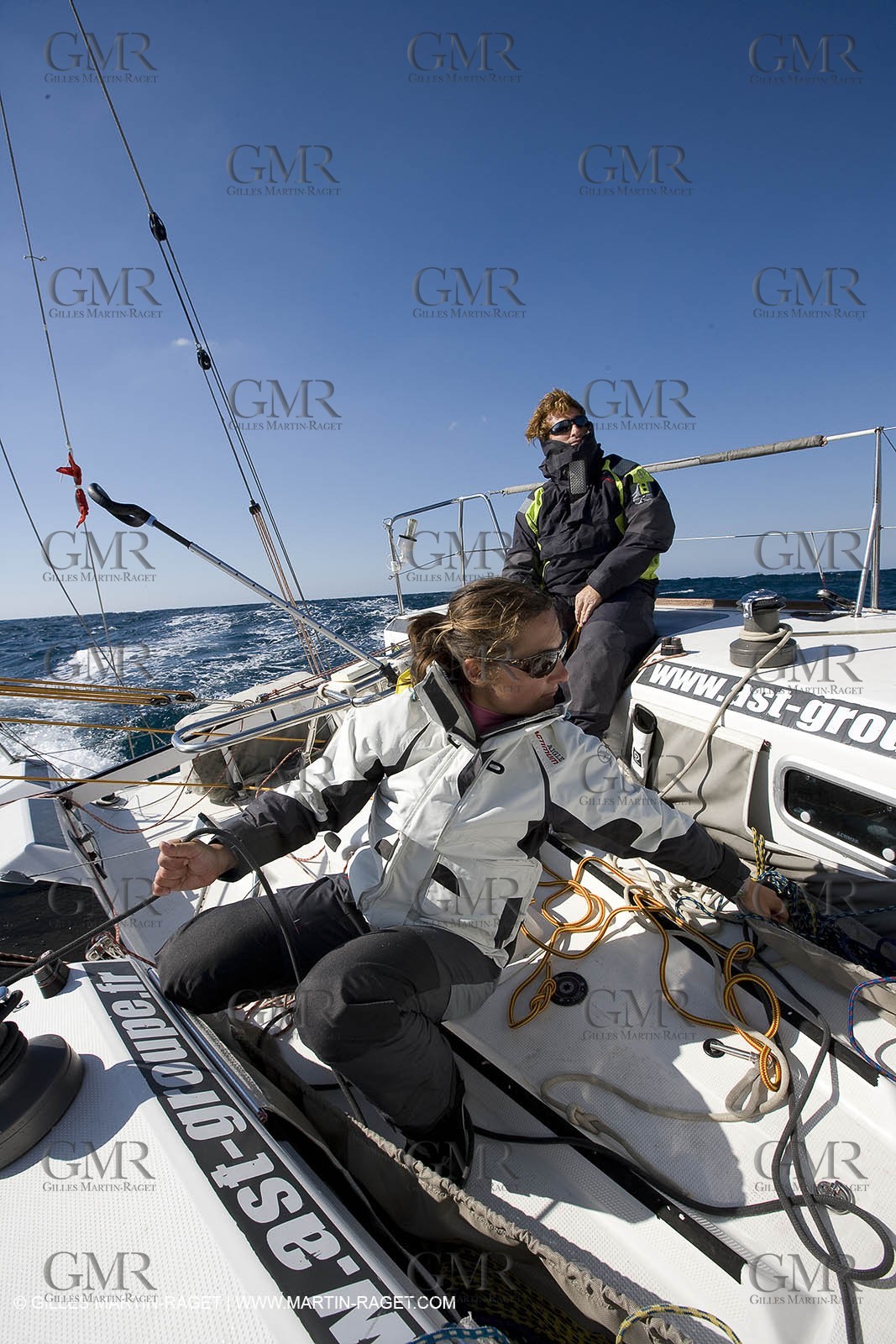 28 09 2007 - Marseille (FRA, 13) - Aigle Marine weather clothing showed in action by salors Marc Emig et Luce Molinier