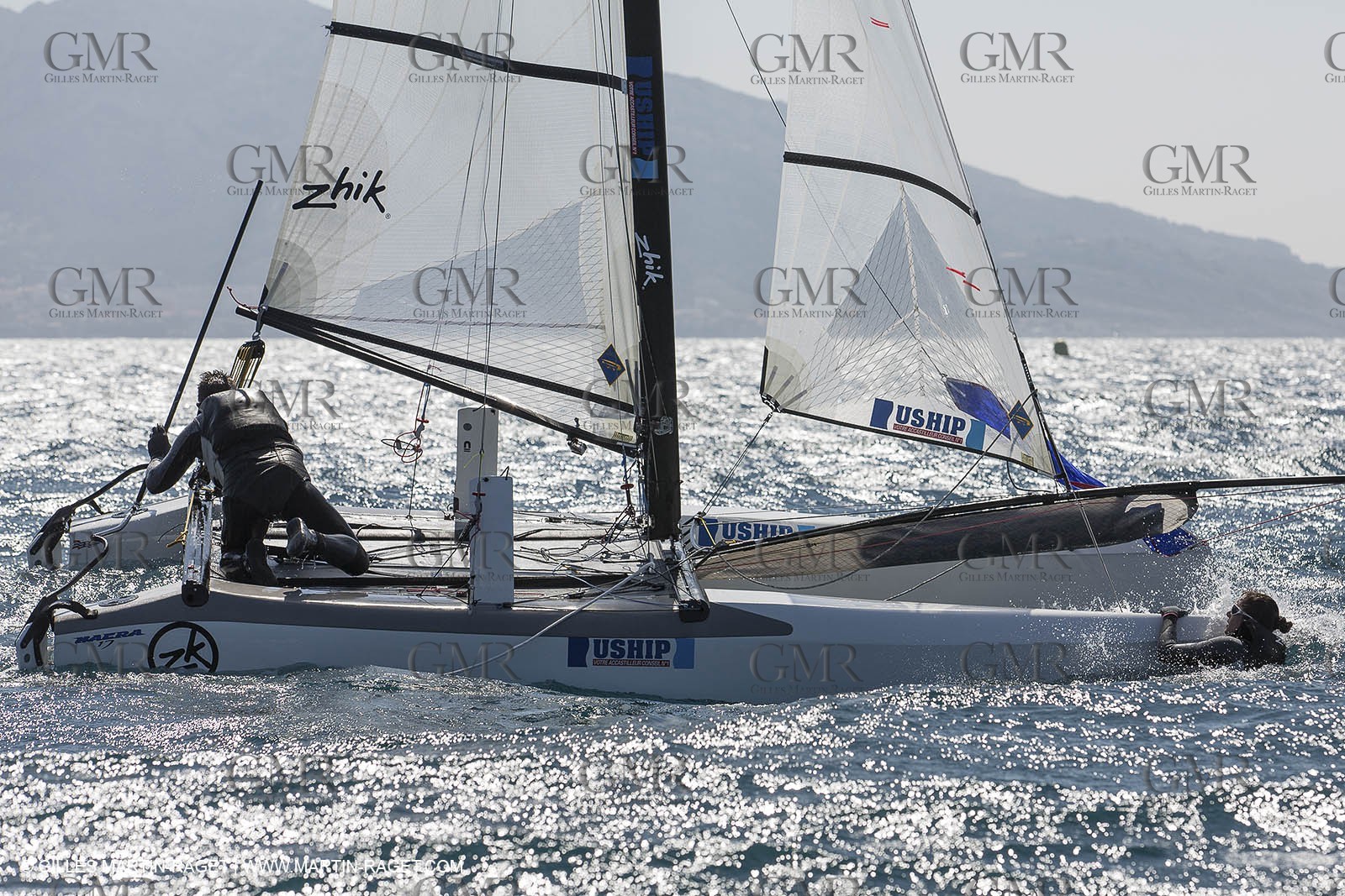 26 03 2013 - Marseille (FRA,13) - Ingrid Petitjean et Olivier backes training on their Nacra 17 in breezy conditions