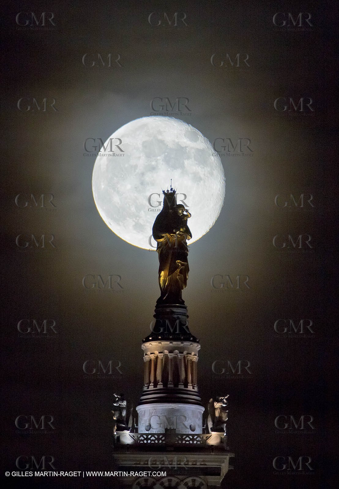 05 06 2012 - Marseille (FRA,13) - Full  moon at Notre Dame de la Garde as seen from Impasse Clerville (7th district)