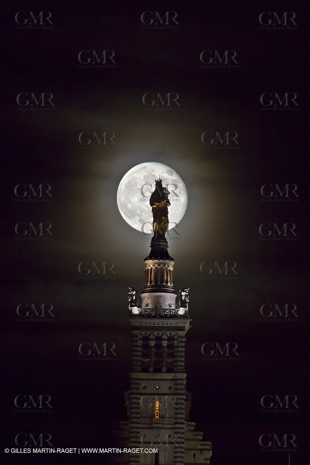 05 06 2012 - Marseille (FRA,13) - Full  moon at Notre Dame de la Garde as seen from Impasse Clerville (7th district)