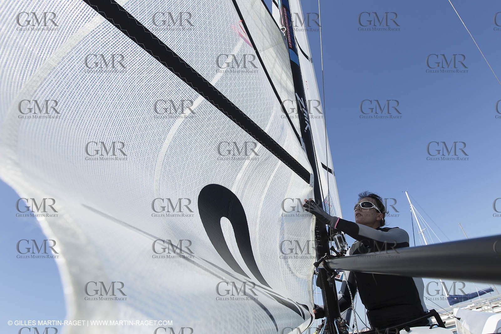 26 03 2013 - Marseille (FRA,13) - Ingrid Petitjean et Olivier backes training on their Nacra 17 in breezy conditions