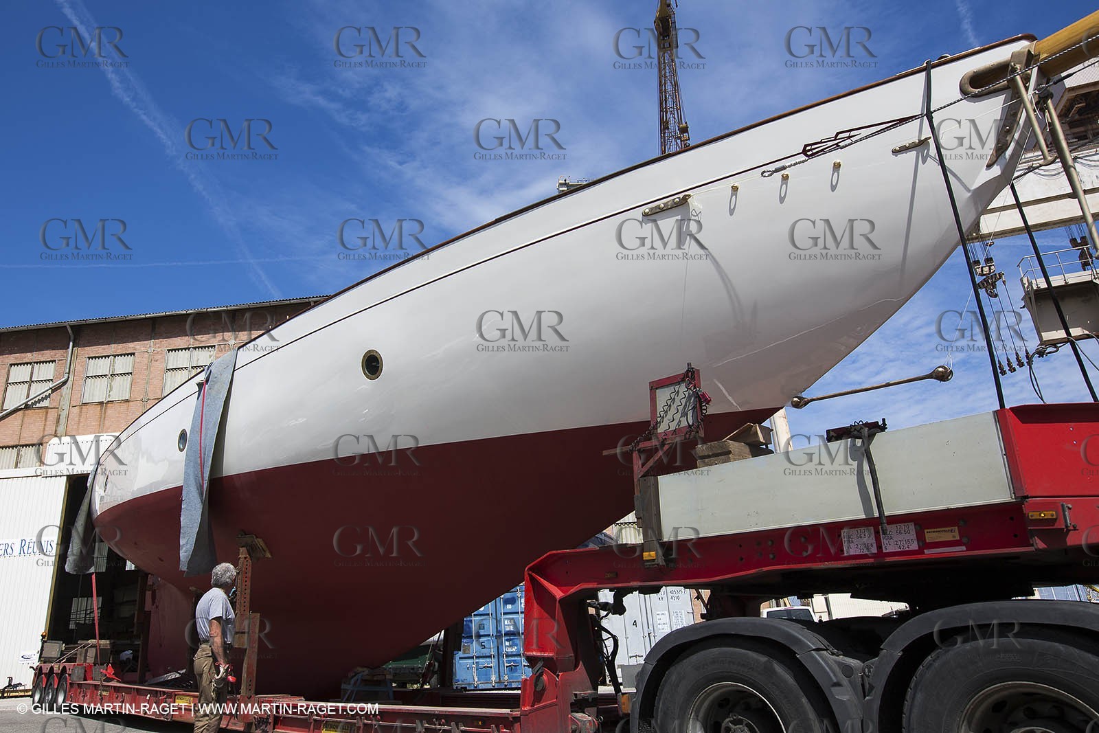 09 04 2013 - La Ciotat (FRA,13) - Charpentiers Réunis Méditerrannée boatyard - launch of Marconi ketch Adria after a 9 months refit