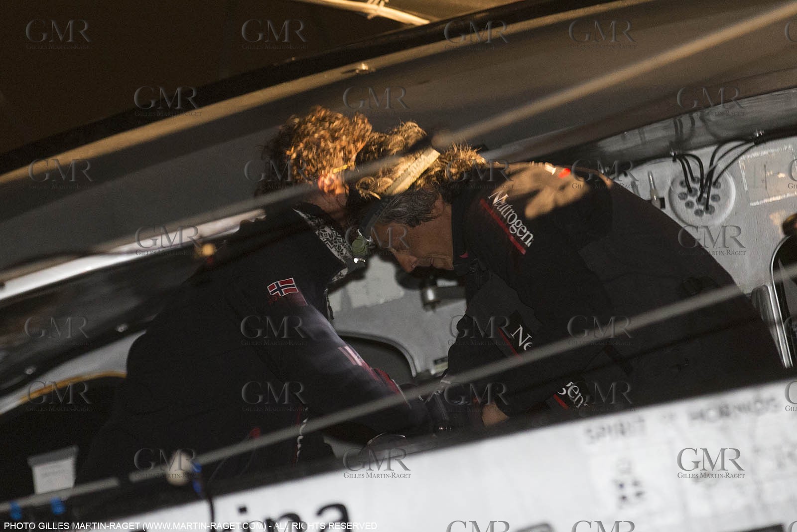 30 03 2015, Barcelona (ESP), Barcelona World Race 2014-15, Neutrogena (Guillermo Altadill, José Muñoz) arrival in 2nd place.