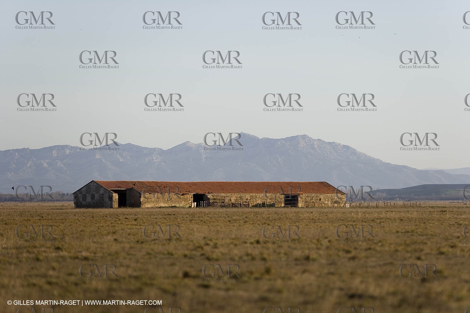 04 03 2007 - Saint Martin de Crau (FRA) - la Crau plain with Alpilles hills and Mont Ventoux in background.