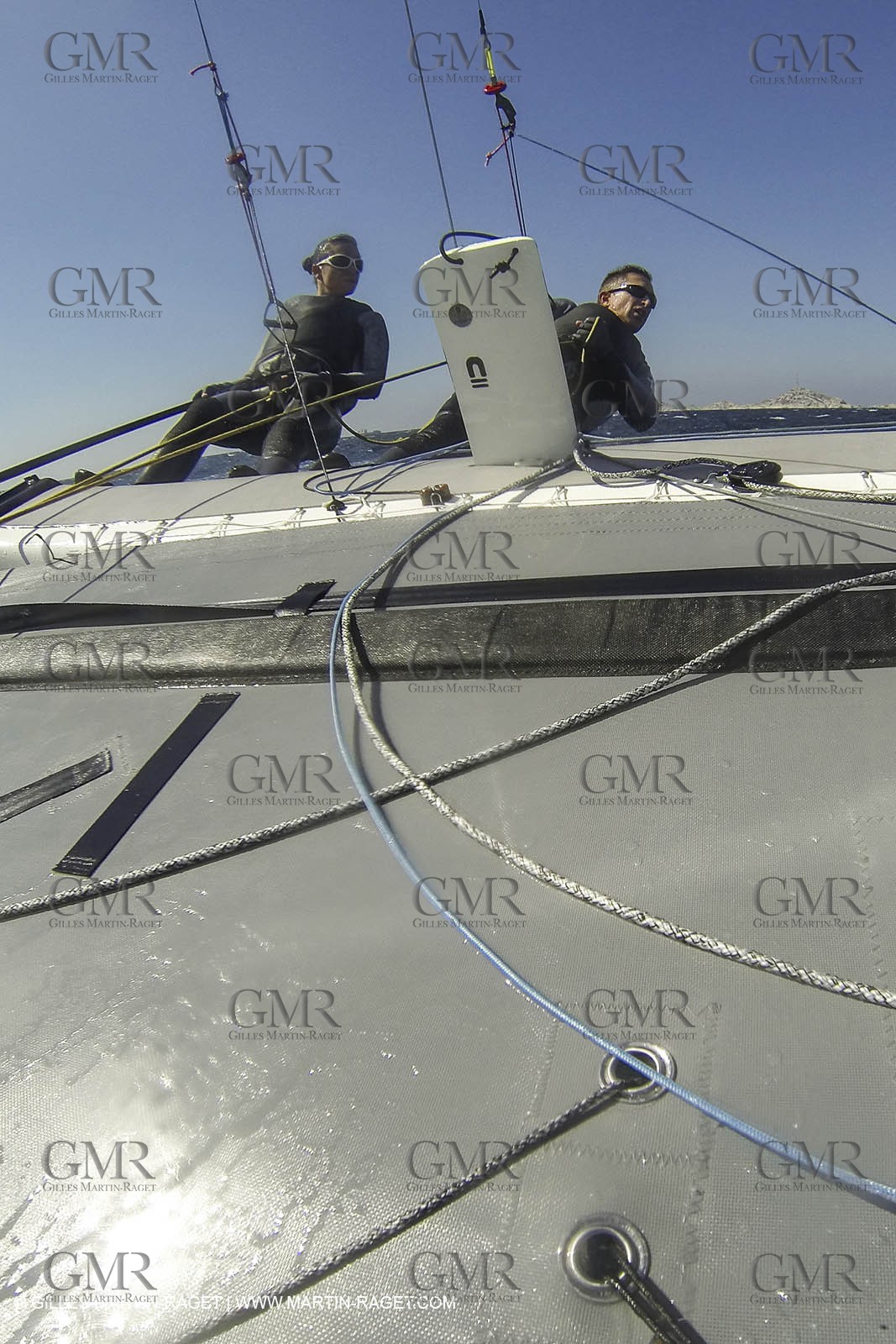 26 03 2013 - Marseille (FRA,13) - Ingrid Petitjean et Olivier backes training on their Nacra 17 in breezy conditions