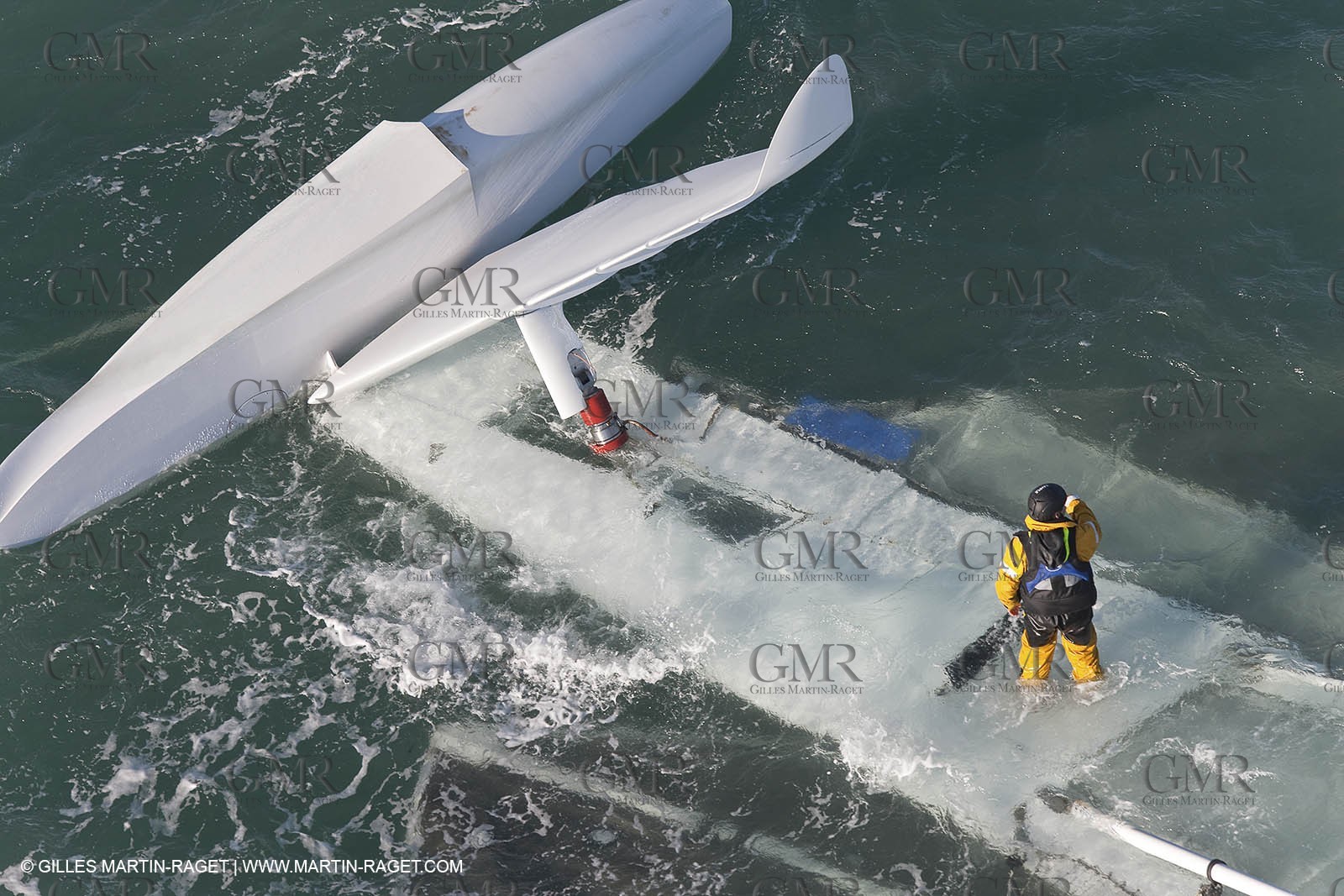 21 12 2008 - Port Saint Louis du Rhône (South of France) - The Hydroptere just after its capsize when trying to beat the overall sailing speed record