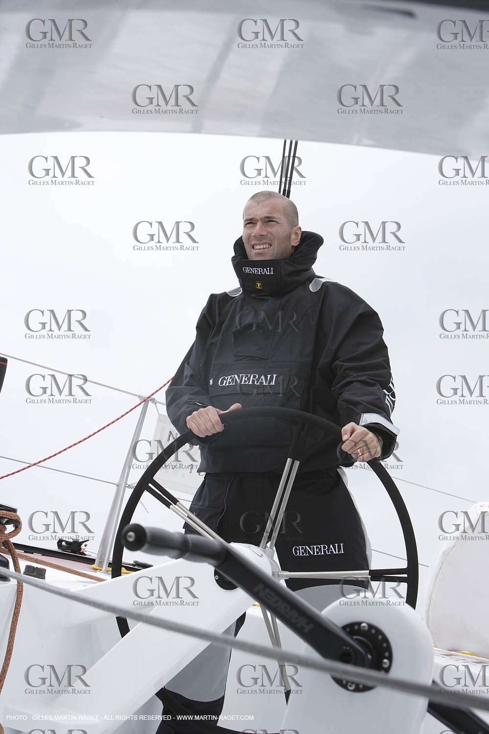 11 05 2007 - La Trinité sur Mer (France) - Yann Eliès Generali 60 open project for Vendée Globe - soccer champion Zinedine Zidane onboard