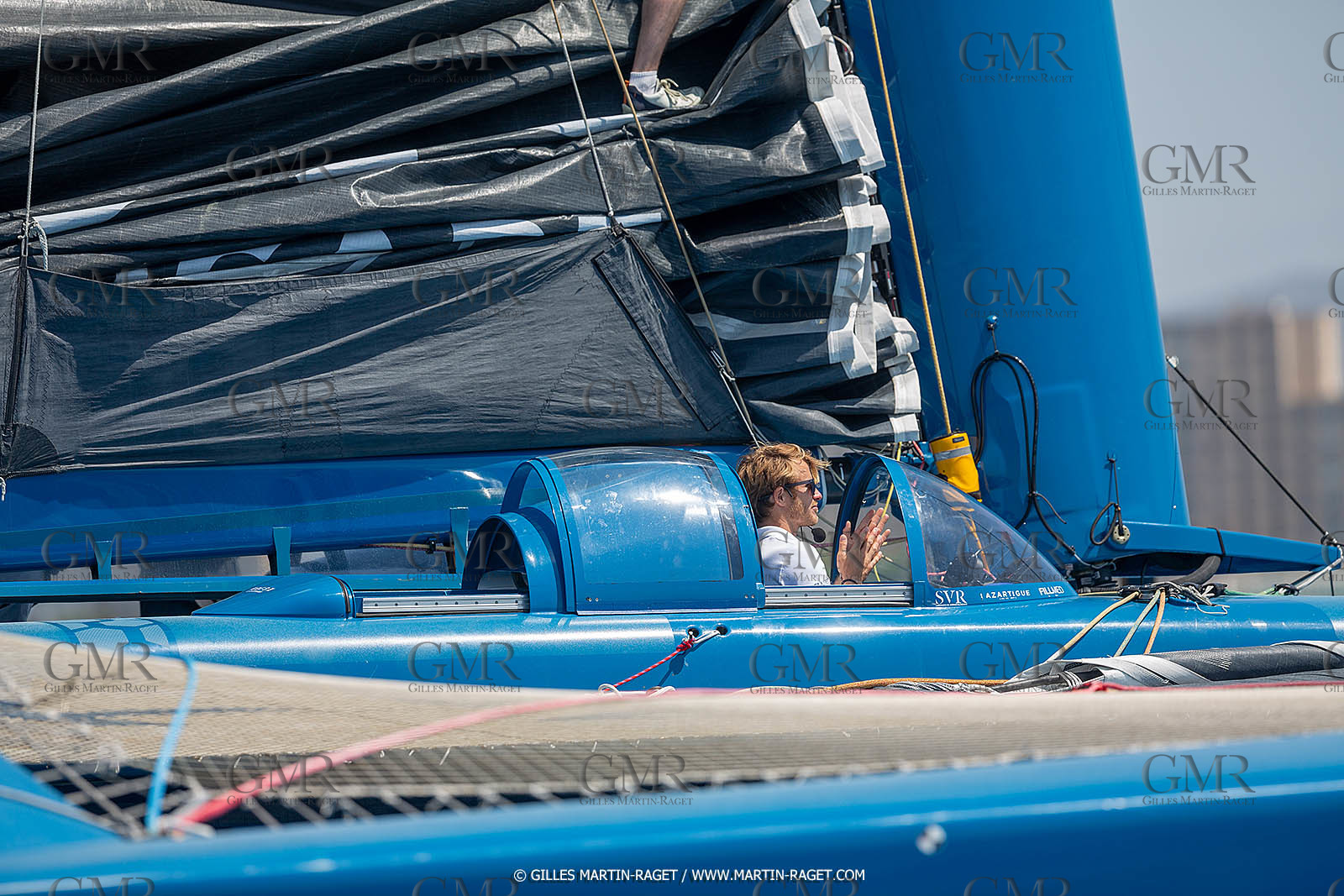 18 05 2022, Marseille (FRA), APremière navigation du trimaran Ultim SVR LAZARTIGUE à Marseille, le skipper François Gabard