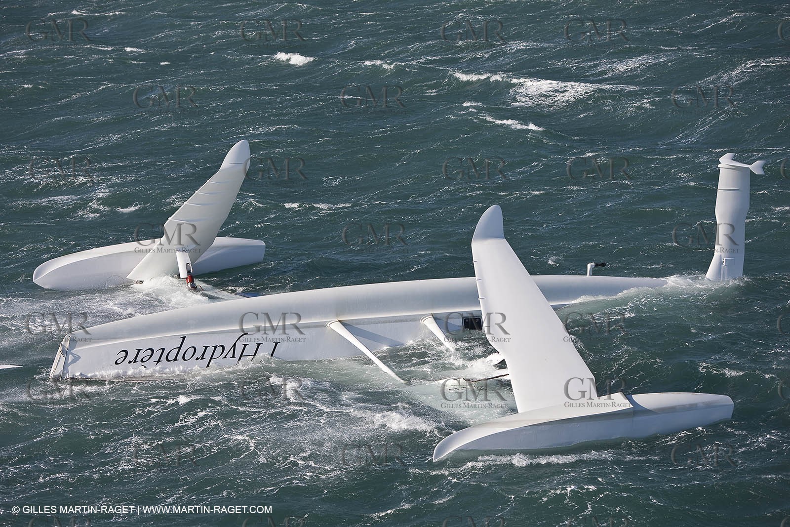 21 12 2008 - Port Saint Louis du Rhône (South of France) - The Hydroptere just after its capsize when trying to beat the overall sailing speed record
