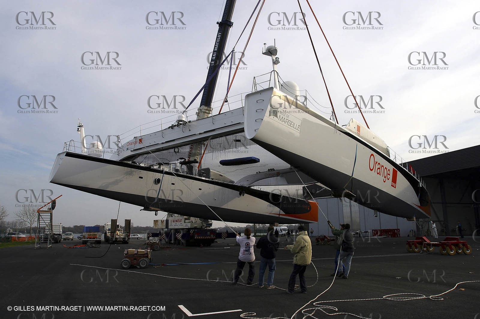 Vannes - Multiplast Boatyard - Orange II 1st going in the water