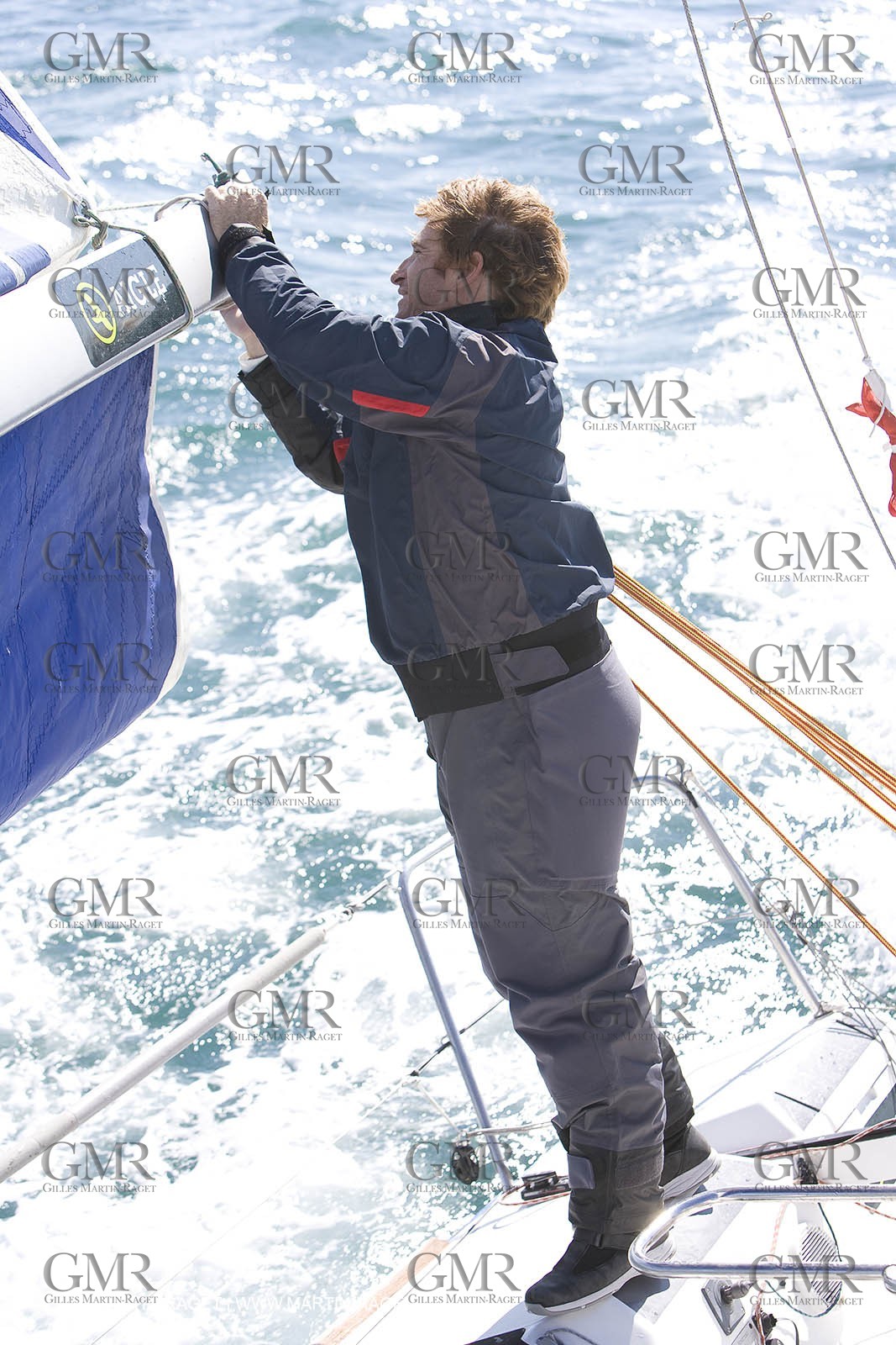 28 09 2007 - Marseille (FRA, 13) - Aigle Marine weather clothing showed in action by salors Marc Emig et Luce Molinier