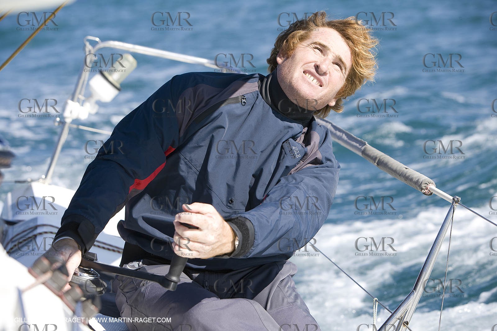 28 09 2007 - Marseille (FRA, 13) - Aigle Marine weather clothing showed in action by salors Marc Emig et Luce Molinier