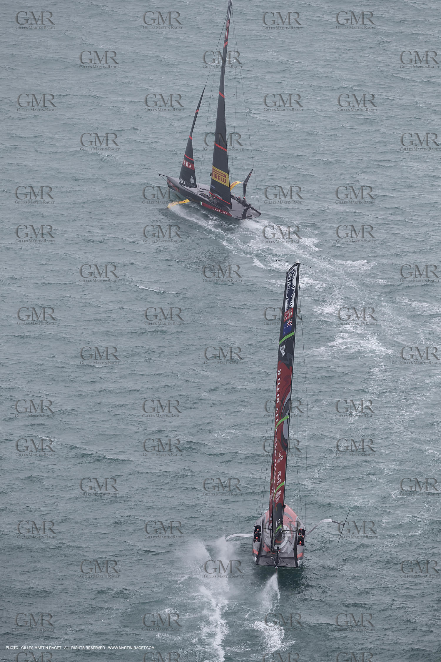 10 12 2020 - Auckland (NZL) - 36th America's Cup - Practice Sessions - Day 2 - Emirates Team New Zealand and Luna Rossa Prada Pirelli Team