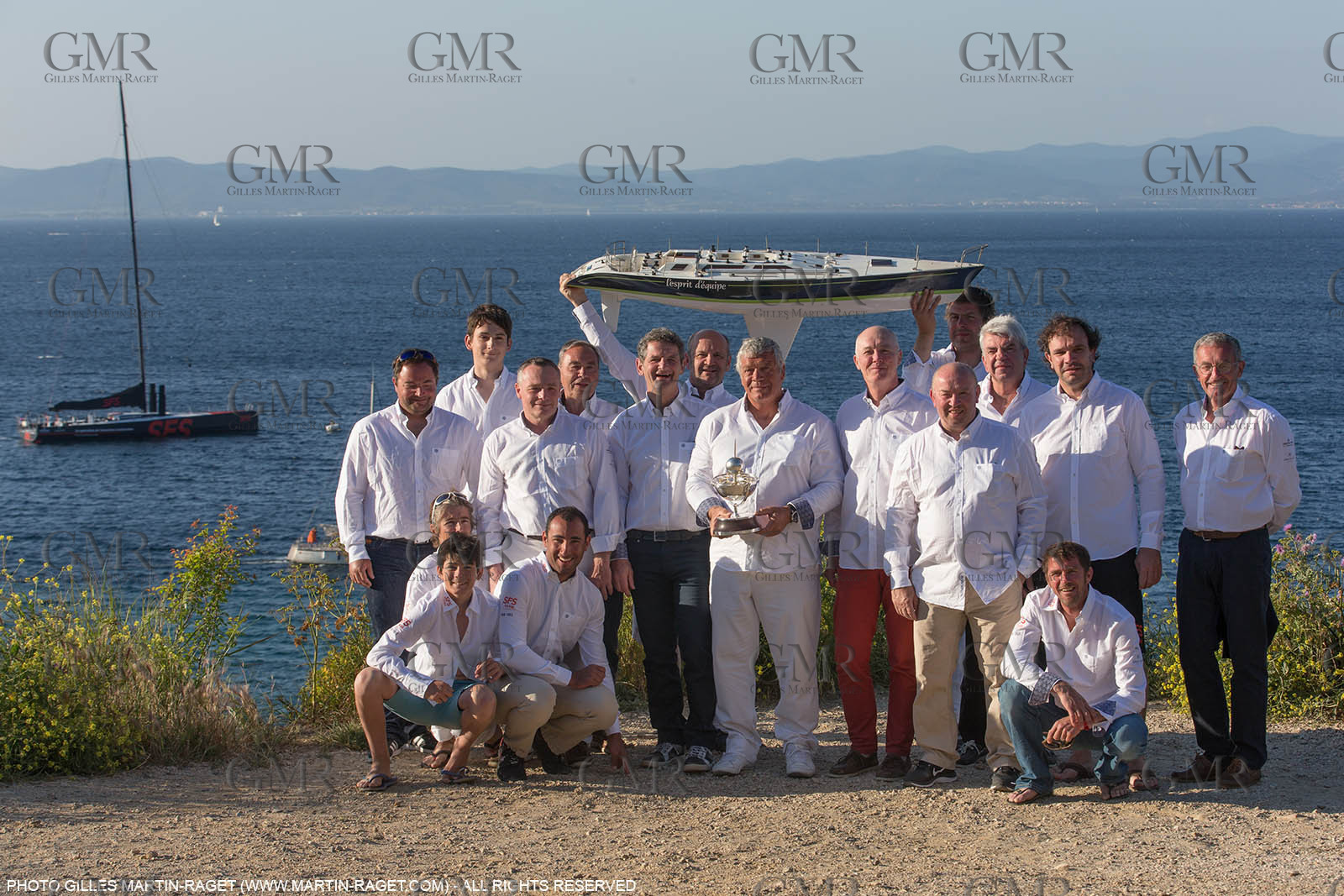 05 05 2016, Porquerolles (FRA,83), Semaine de Porquerolles, célébration des 30 and de lla victoire de l'Esprit d'Equipe dans la Whitbread, l'équipage se retrouve à bord du maxi SFS skippé par Lionel Péan