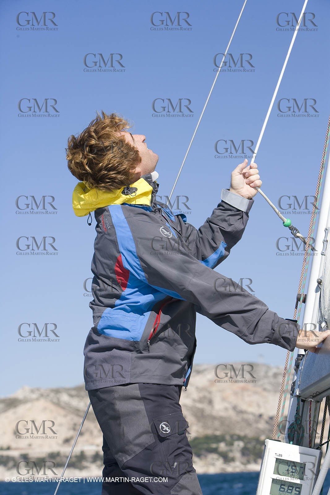 28 09 2007 - Marseille (FRA, 13) - Gamme vêtements de mer Aigle portée en.action par les navigateurs Marc Emig et Luce Molinier