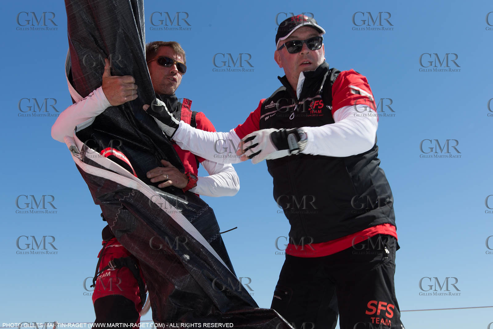 05 05 2016, Porquerolles (FRA,83), Semaine de Porquerolles, célébration des 30 and de lla victoire de l'Esprit d'Equipe dans la Whitbread, l'équipage se retrouve à bord du maxi SFS skippé par Lionel Péan