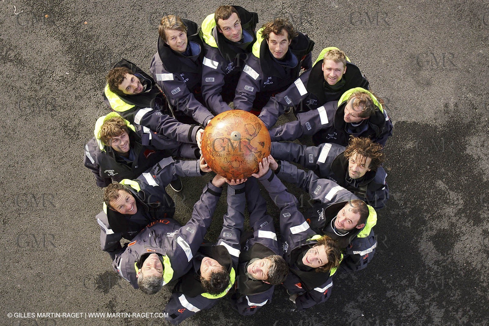 Orange II -2005 Jules Verne Trophy-Training in Bay of Biscay-Whole crew..