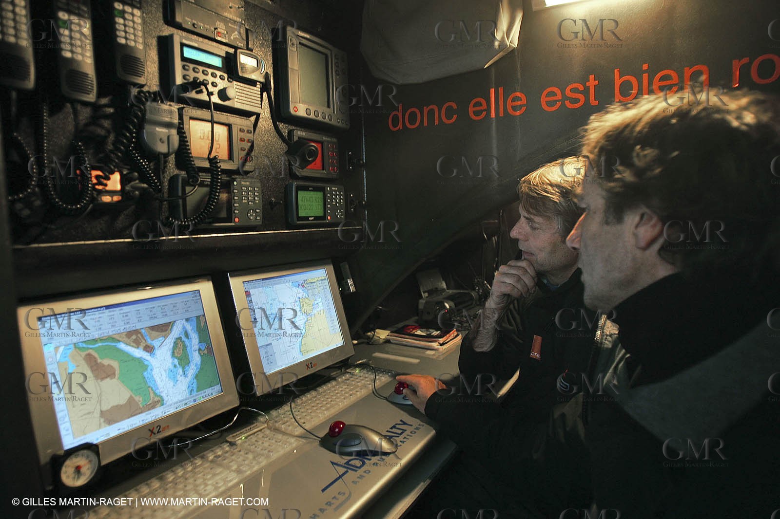Orange II - Jules Verne Trophy - Training off Lorient - Bruno Peyron + Roger Nilson