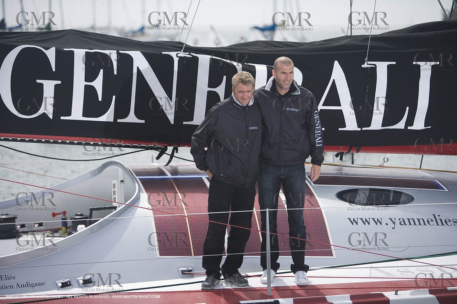 11 05 2007 - La Trinité sur Mer (France) - Yann Eliès Generali 60 open project for Vendée Globe - soccer champion Zinedine Zidane - Boat christening ceremony