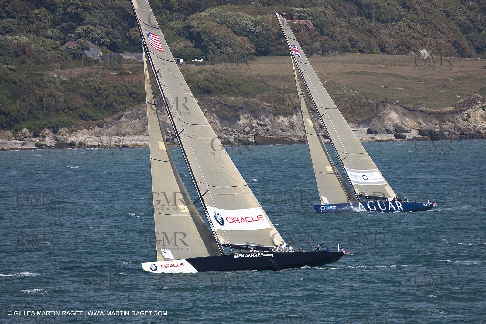 05 08 2010 - Cowes (UK, IOW) - The 1851 Cup -  BMW ORACLE Racing -  - Round The Island Race - Passing Ste Catherine Lighthouse.