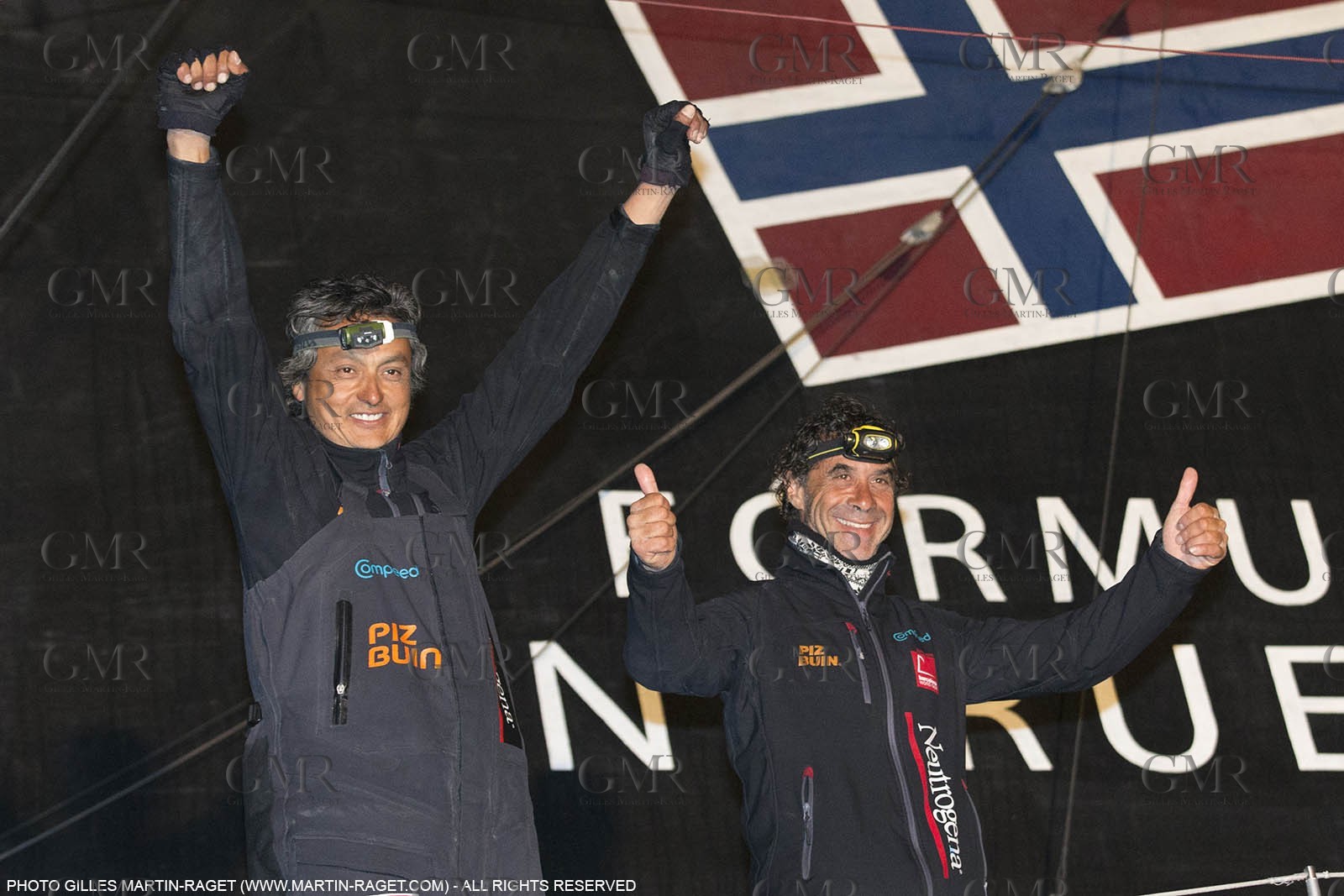 30 03 2015, Barcelona (ESP), Barcelona World Race 2014-15, Neutrogena (Guillermo Altadill, José Muñoz) arrival in 2nd place.