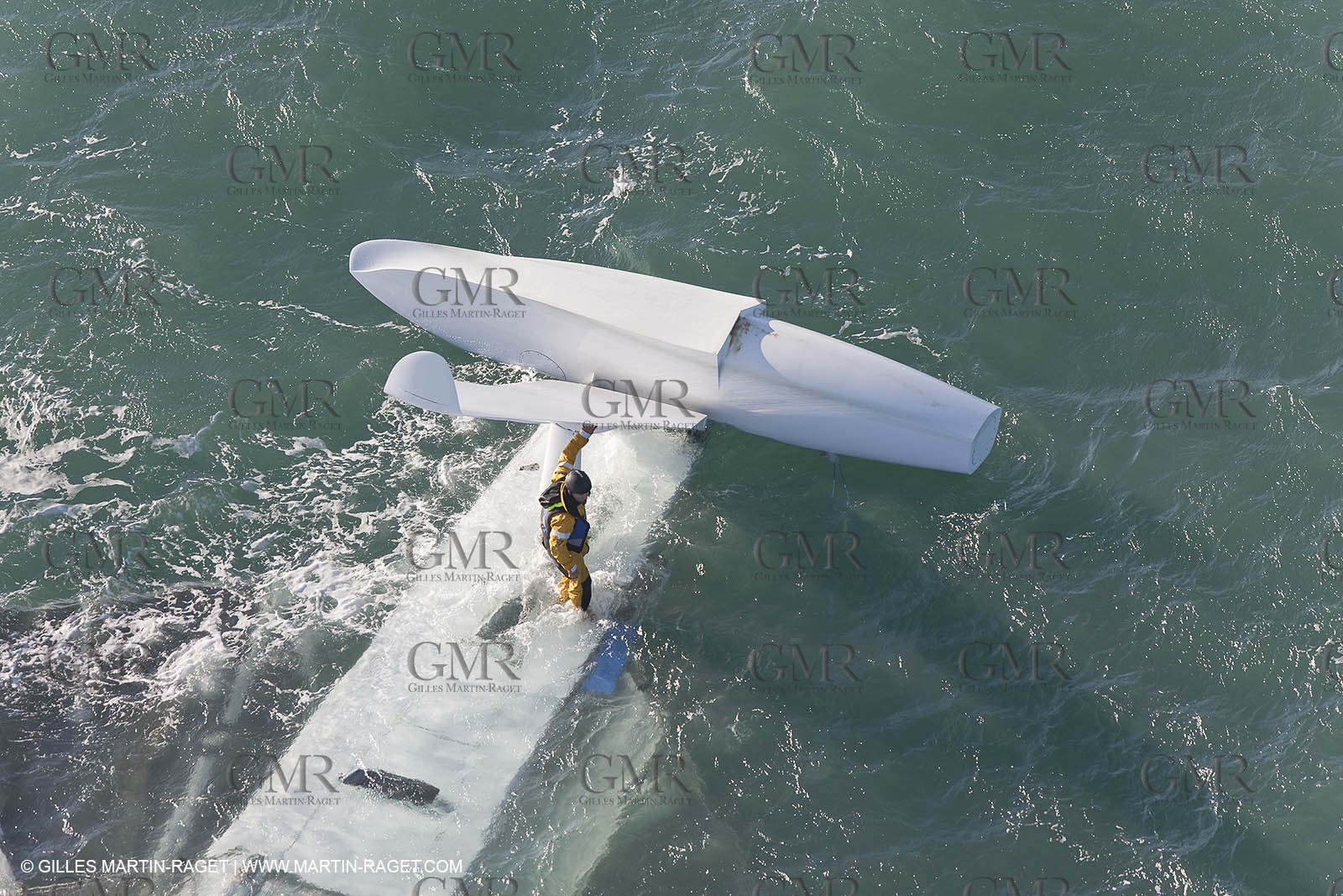 21 12 2008 - Port Saint Louis du Rhône (South of France) - The Hydroptere just after its capsize when trying to beat the overall sailing speed record