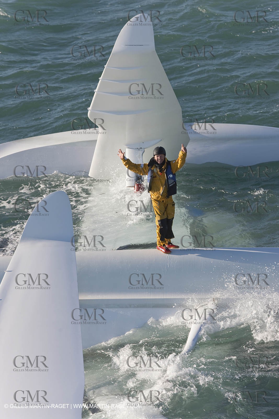21 12 2008 - Port Saint Louis du Rhône (South of France) - The Hydroptere just after its capsize when trying to beat the overall sailing speed record