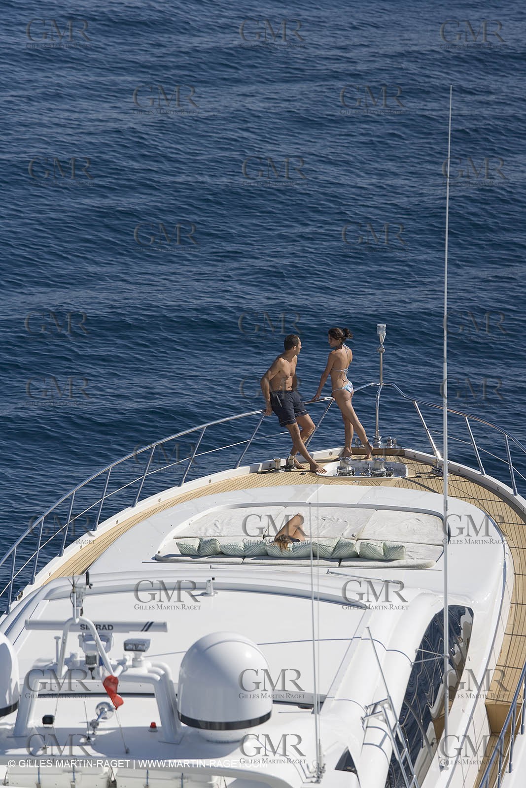 06 09 2007 - Saint Tropez (FRA, 83) - Superyachts - Motoryachts - Mangusta 92 Triple Fun in Saint Tropez - Mooring at Club 55 at Pampelonne Beach