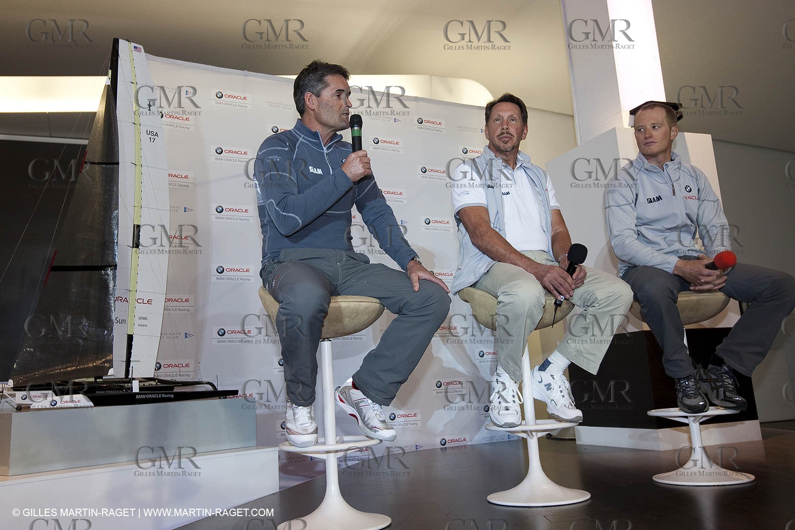 04 02 2010 - Valencia (ESP) - 33rd America's Cup - BMW ORACLE Racing - Media Day - R Coutts - L J Ellison  - J Spitihill