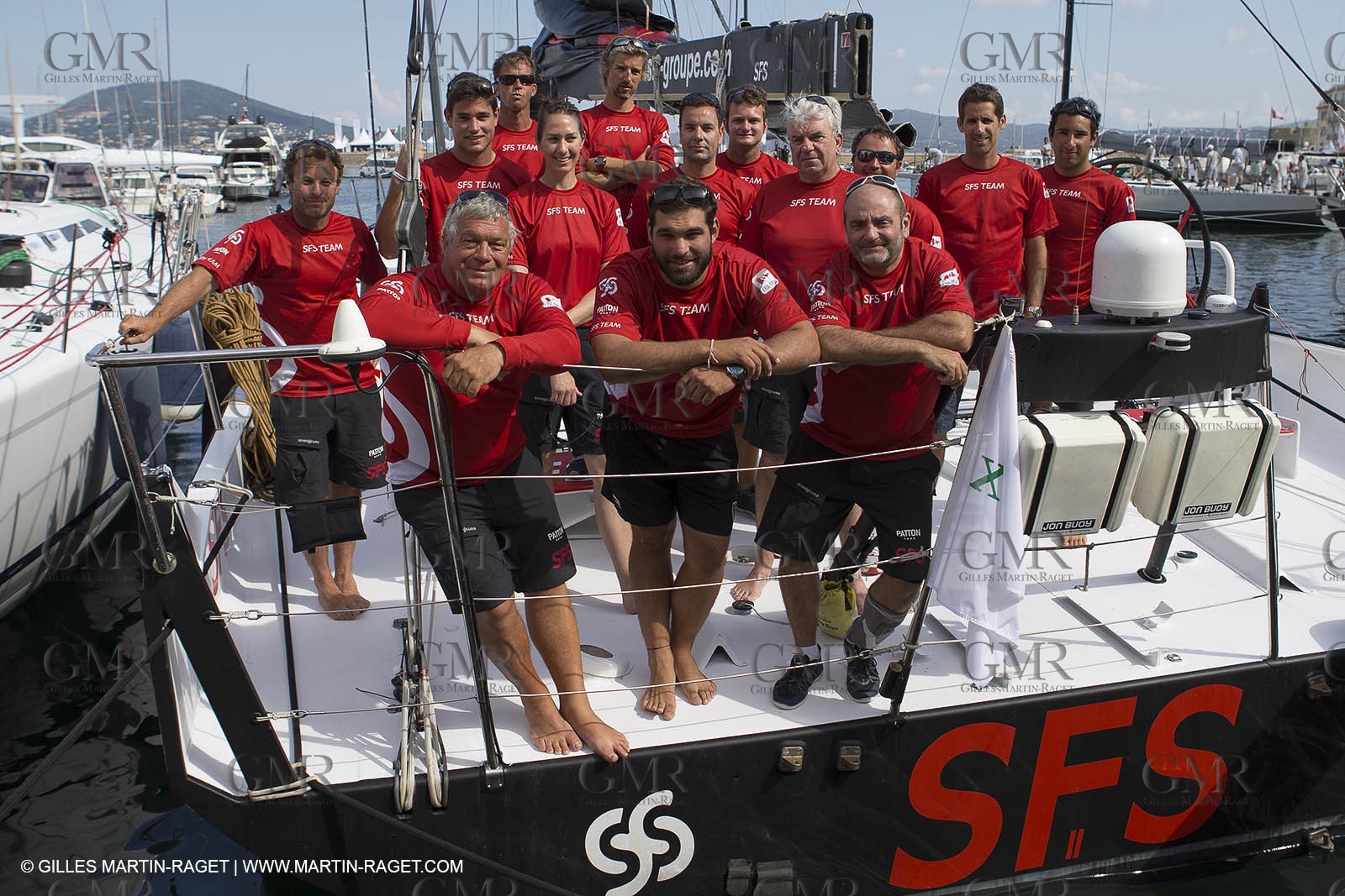 16 06 2015, Saint Tropez (FRA,83), Giraglia Rolex Cup 2015,  Inshore n° 3, SFS II,Florian Fresia, Pilier gauche du Racing Club de Toulon (Rugby) et l'équipage de SFS