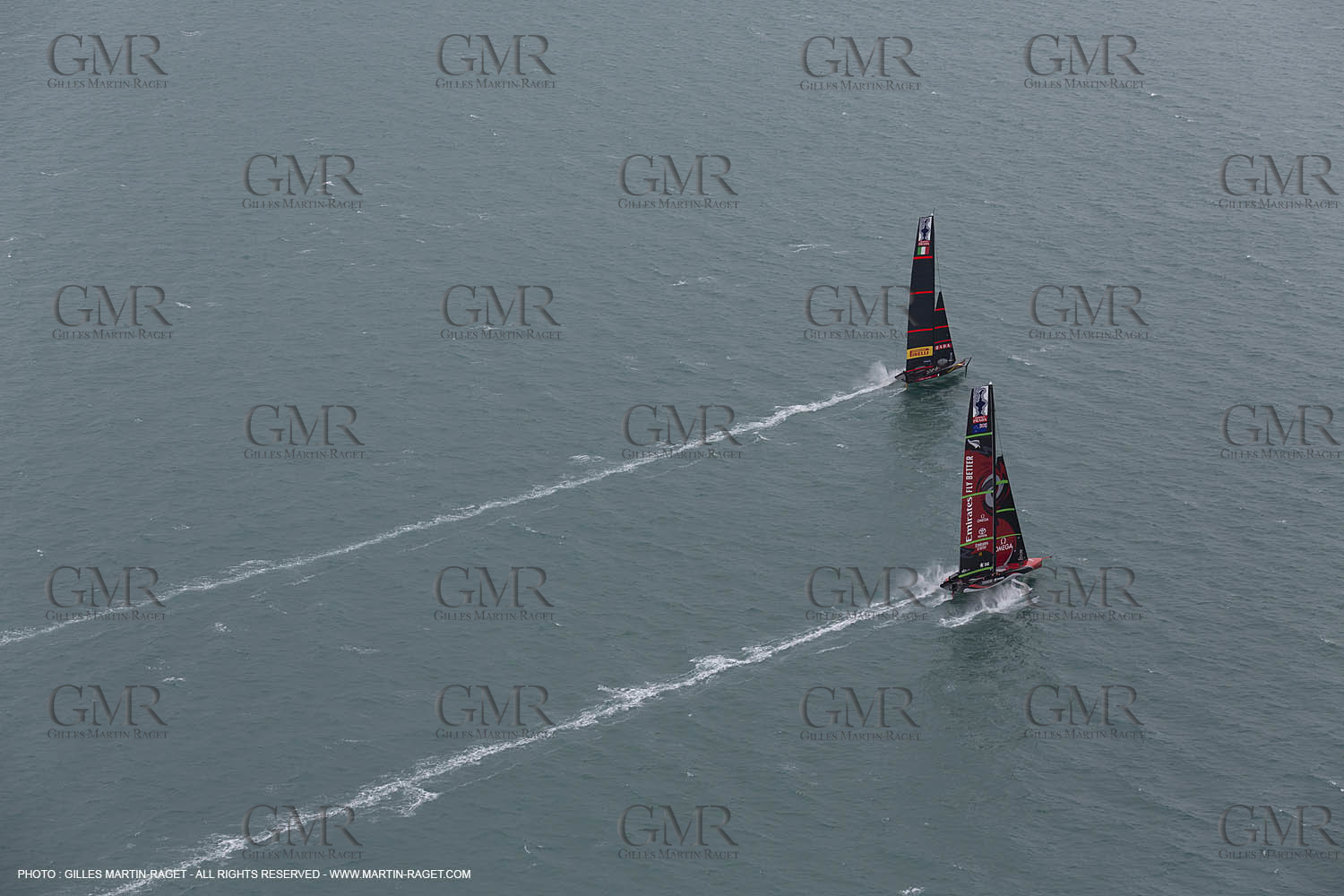 10 12 2020 - Auckland (NZL) - 36th America's Cup - Practice Sessions - Day 2 - Emirates Team New Zealand and Luna Rossa Prada Pirelli Team