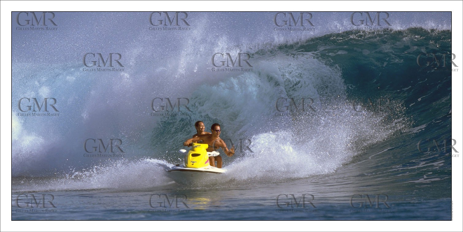 Jetski in Raiatea (French Polynesia)Product: in house made quality print on 8 ultrachome colors Epson ink Jet printer.Available sizes: . 50 x 100 cm. 100 x 200 cmAvailable papers: . Standard 250 gr glossy paper print, black streak, white margin, no signature. Top quality glossy 290 gr. paper, black streak, white margin, checked and signed by the author. Fine Art print (signed, numbered, stamped, registered) on demand. Other supports (Canvas, Acrylic, Metal) on demandPackaging: cylindric reinforced tubeShipping options: regular mail or Shipping companyClick on the basket icon to select your options and start the online ordering process