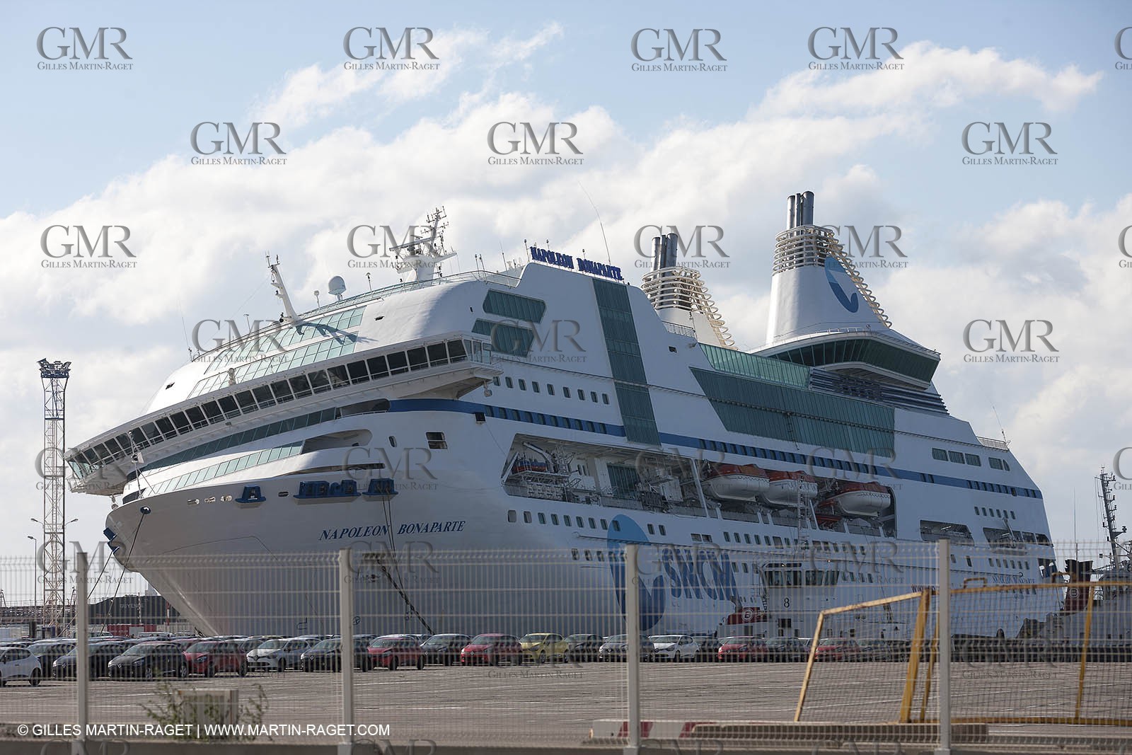 28 10 2012- Marseille (FRA,13) - Mistral force 11 gale - Ferry Napoleon Bonaparte has been damaged after its docking lines broke. The ship hit a quay and 2 watertight compartments have been submersed.