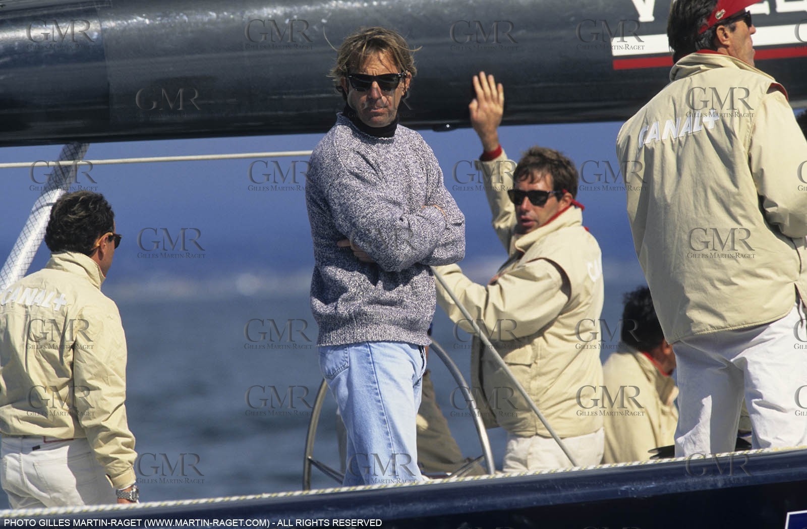 America's cup - San Diego  1995 - Défi français - Kevin Costner onboard