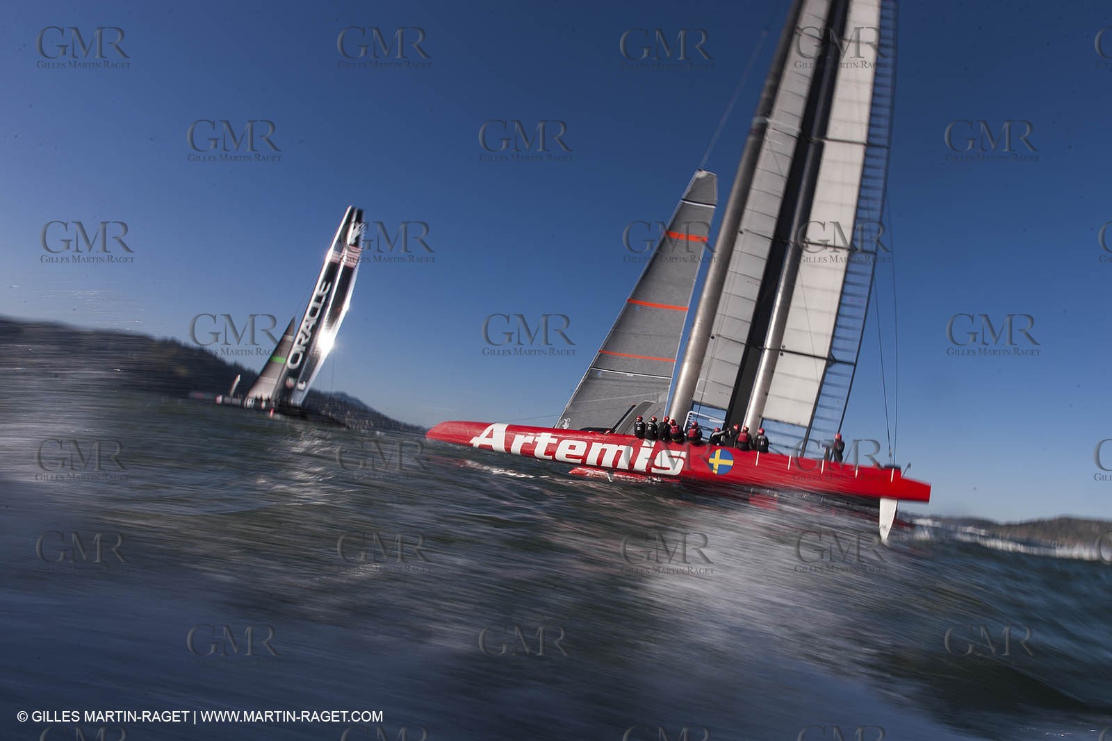 08 02 2013 - San Francisco (USA) - 34th America's Cup - ARTEMIS and ORACLE TEAM USA AC72 training in San Francisco Bay