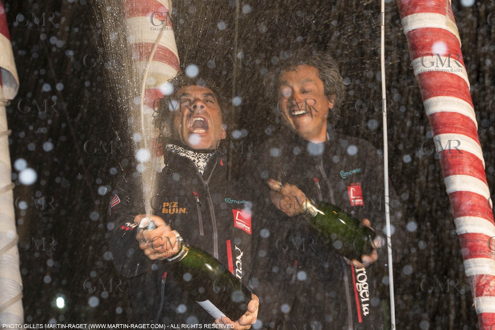 30 03 2015, Barcelona (ESP), Barcelona World Race 2014-15, Neutrogena (Guillermo Altadill, José Muñoz) arrival in 2nd place.