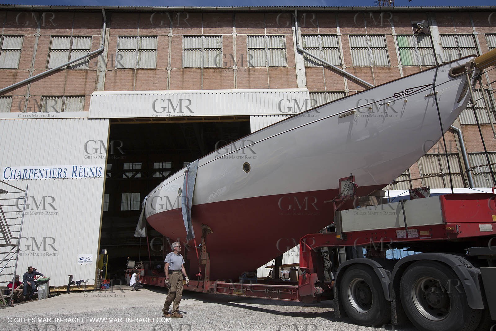 09 04 2013 - La Ciotat (FRA,13) - Charpentiers Réunis Méditerrannée boatyard - launch of Marconi ketch Adria after a 9 months refit