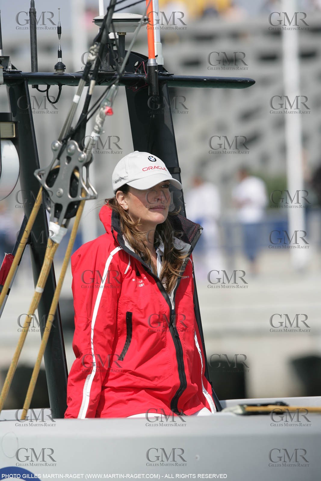 16 03 2007-Valencia (Spain)- 32nd America's Cup - Louis Vuitton Cup - RR1 - BMW ORACLE Racing - - Top Model Tatiana Patitz 18th man onboard USA 98 for inaugural Louis Vuitton Cup race Vs UI Team Germanyl