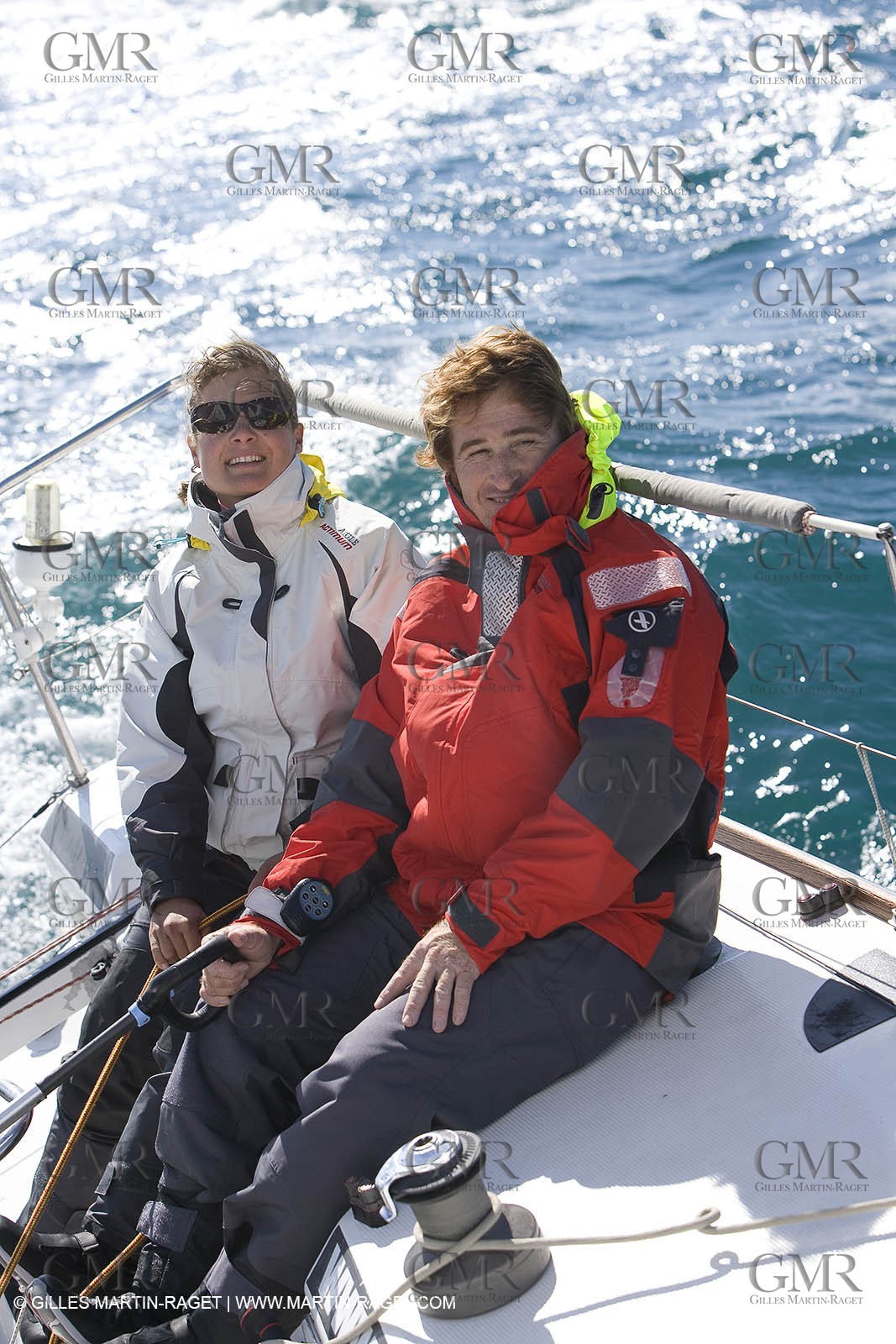 28 09 2007 - Marseille (FRA, 13) - Aigle Marine weather clothing showed in action by salors Marc Emig et Luce Molinier