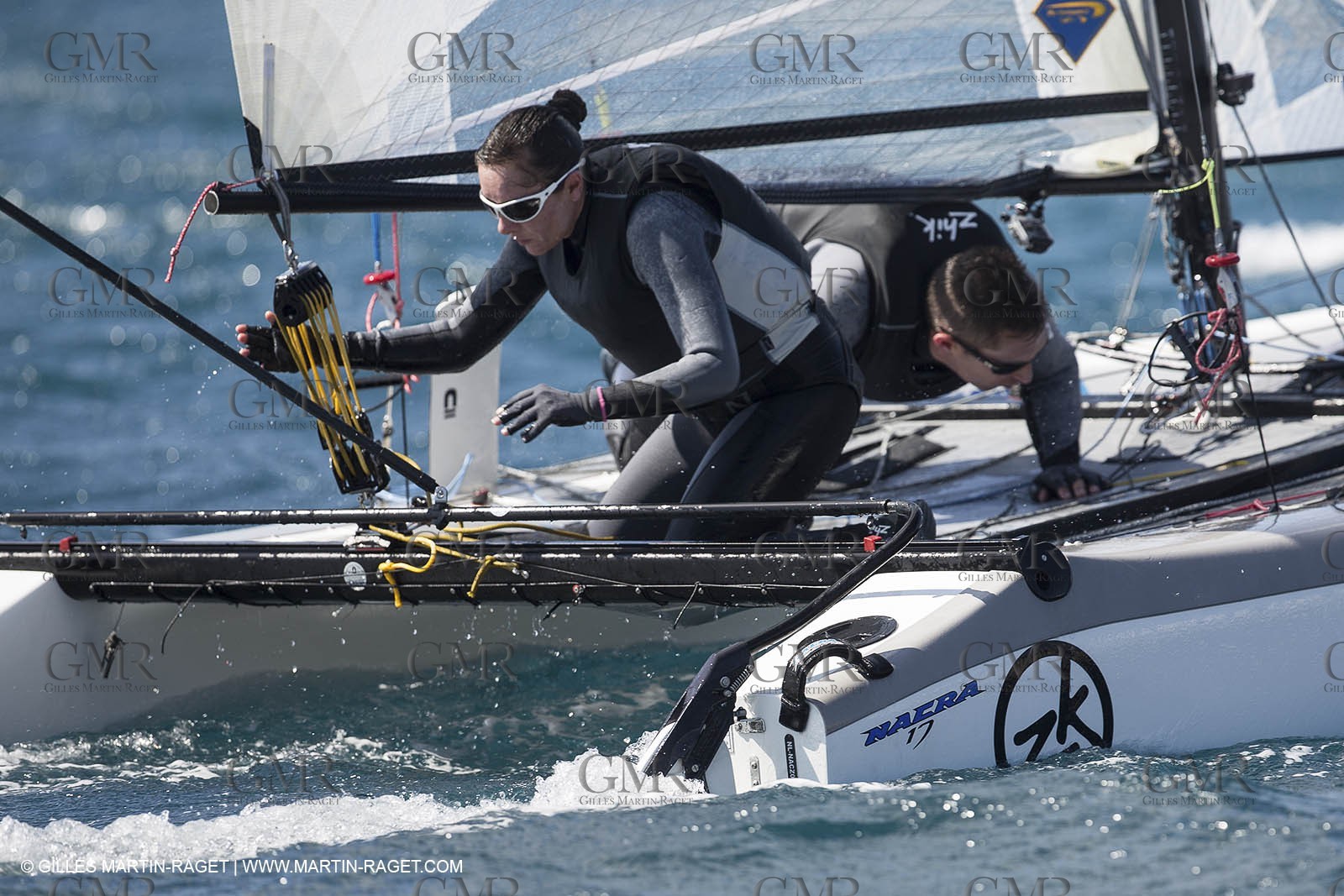 26 03 2013 - Marseille (FRA,13) - Ingrid Petitjean et Olivier backes training on their Nacra 17 in breezy conditions