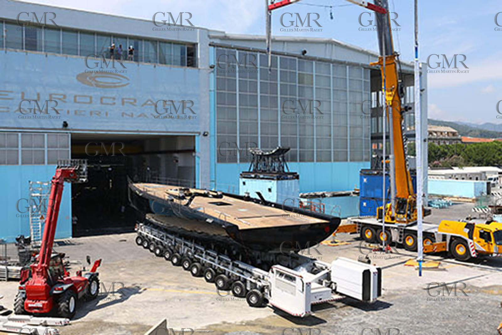 22 07 2017, Savona (ITA), Wally Cento Tango going out of the shed, Photo Gilles Martin-Raget