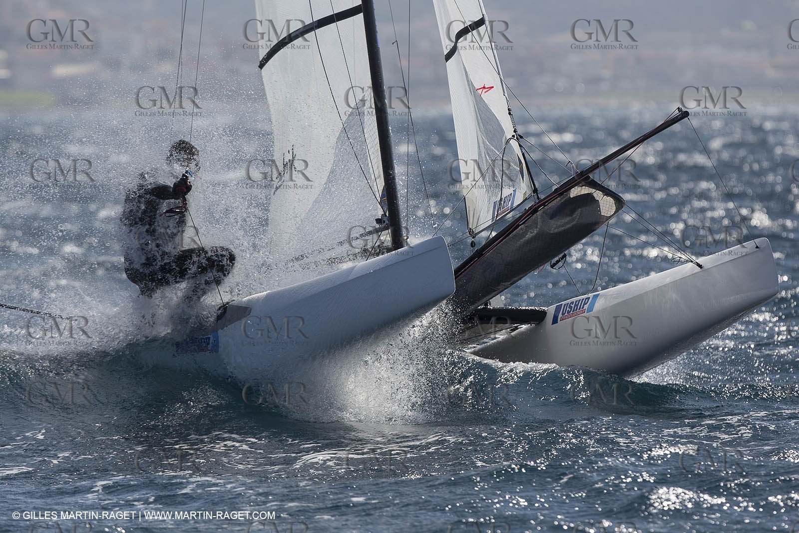 26 03 2013 - Marseille (FRA,13) - Ingrid Petitjean et Olivier backes training on their Nacra 17 in breezy conditions