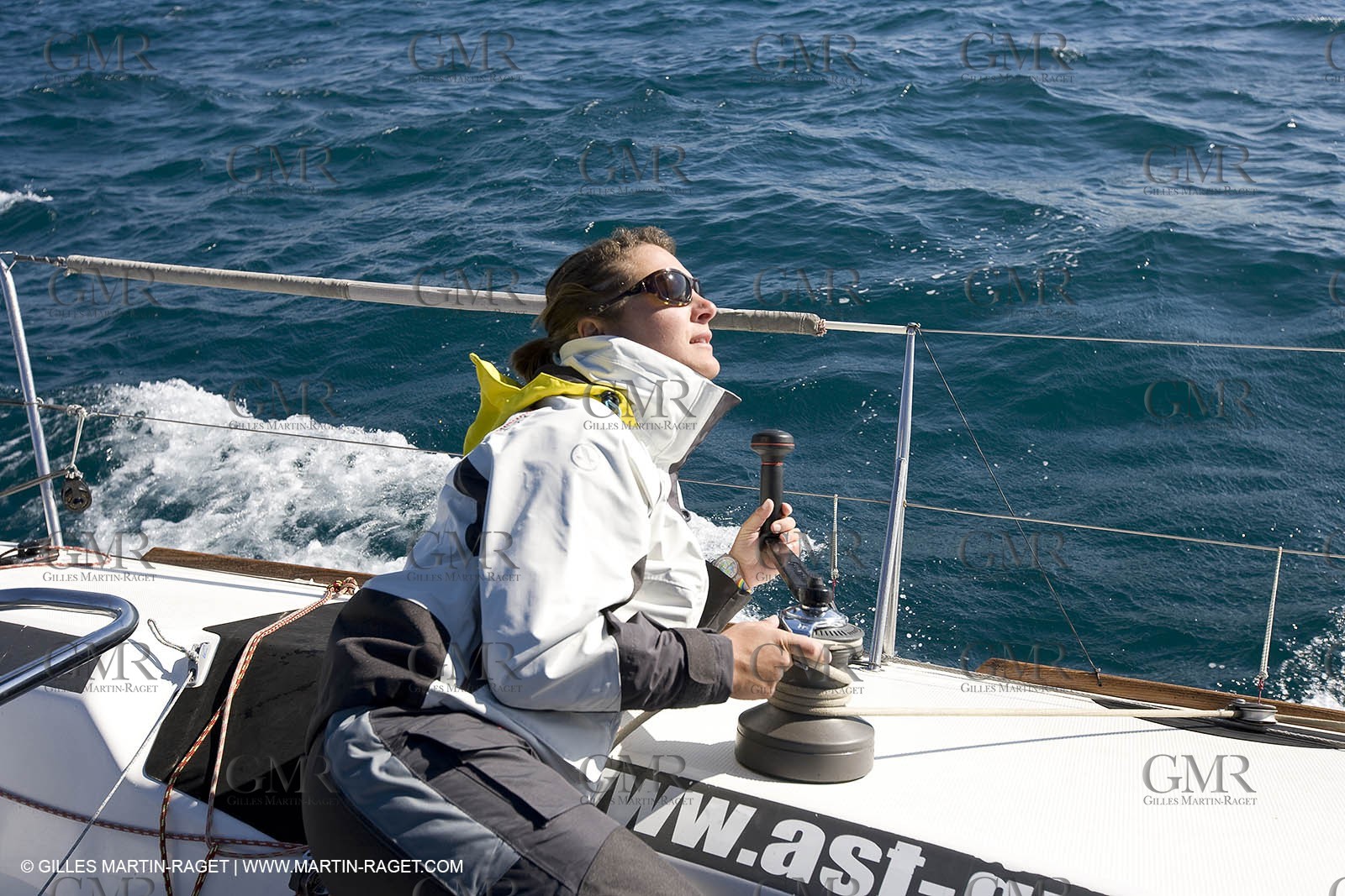 28 09 2007 - Marseille (FRA, 13) - Aigle Marine weather clothing showed in action by salors Marc Emig et Luce Molinier