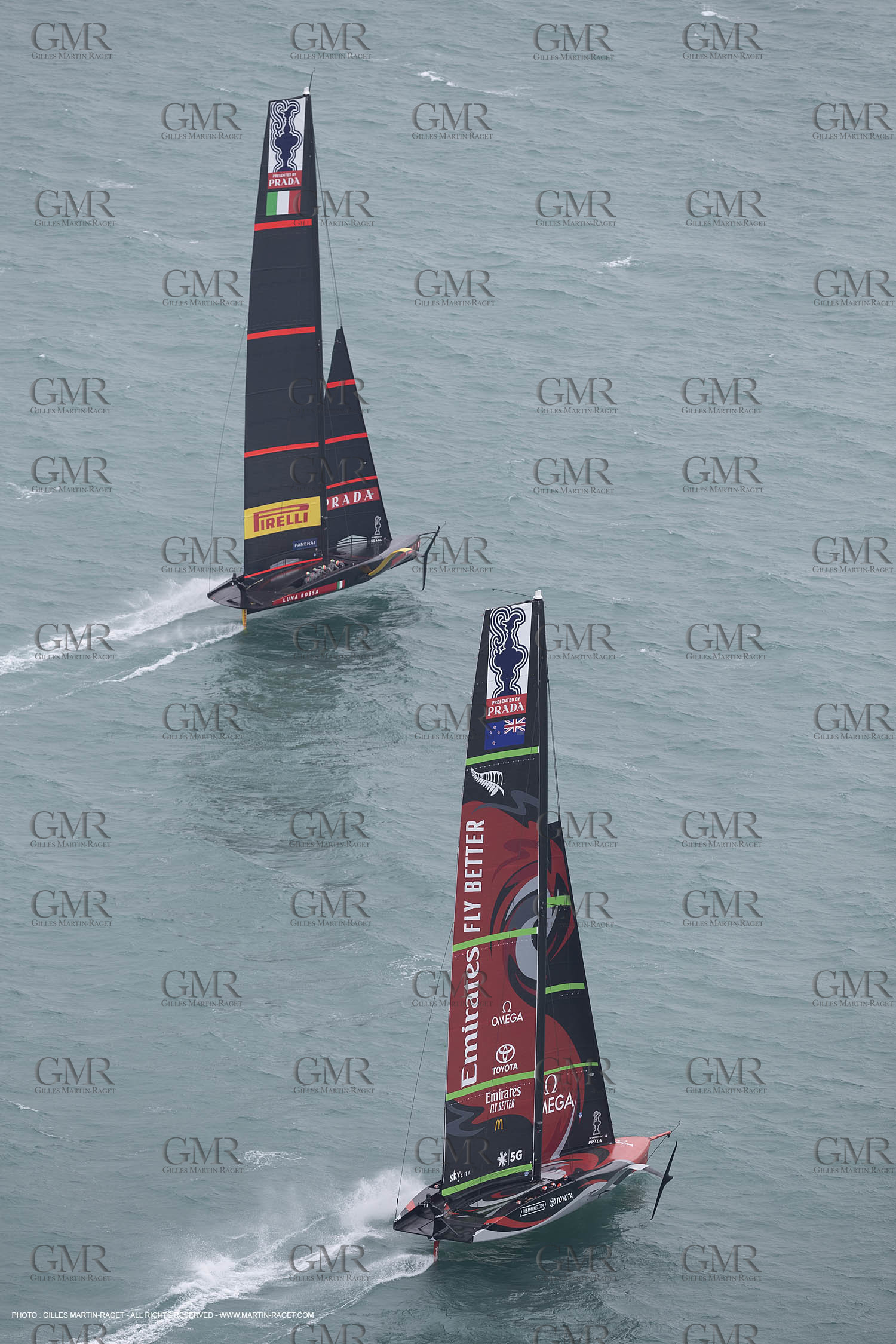 10 12 2020 - Auckland (NZL) - 36th America's Cup - Practice Sessions - Day 2 - Emirates Team New Zealand and Luna Rossa Prada Pirelli Team