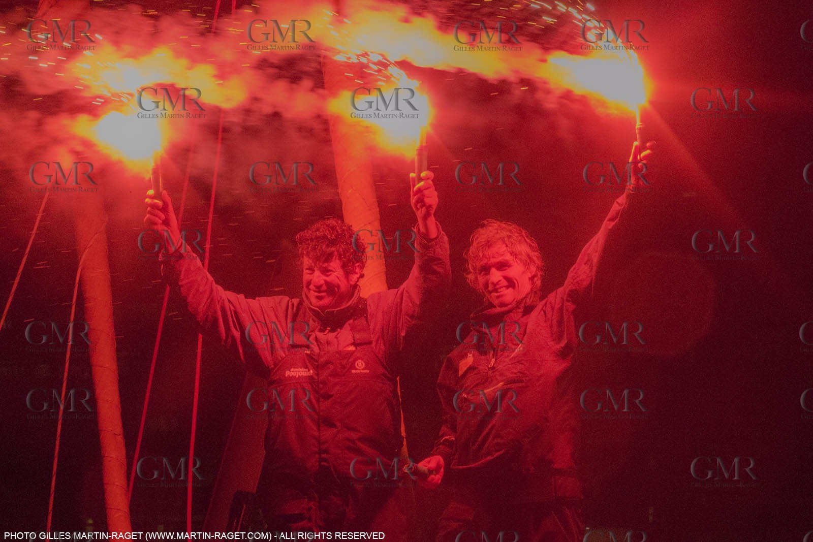 25 03 2015, Barcelona (ESP), Barcelona World Race 2014-15, Cheminées Poujoulat (Bernard Stamm Jean Le Cam) arrival in 1st place.