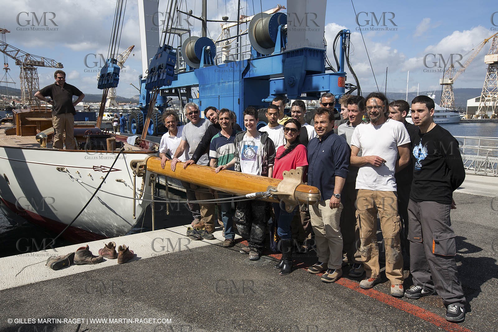 09 04 2013 - La Ciotat (FRA,13) - Charpentiers Réunis Méditerrannée boatyard - launch of Marconi ketch Adria after a 9 months refit