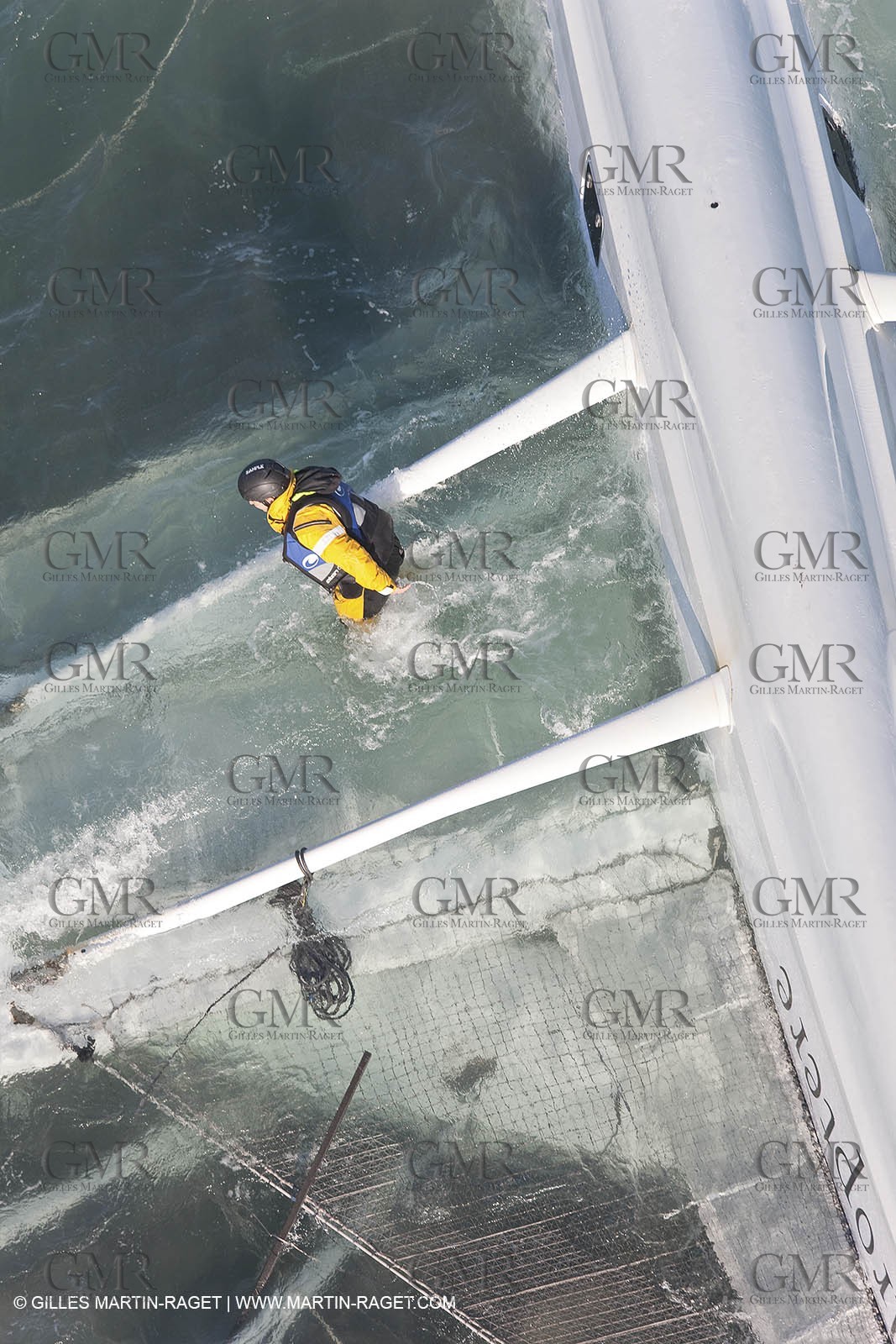 21 12 2008 - Port Saint Louis du Rhône (South of France) - The Hydroptere just after its capsize when trying to beat the overall sailing speed record
