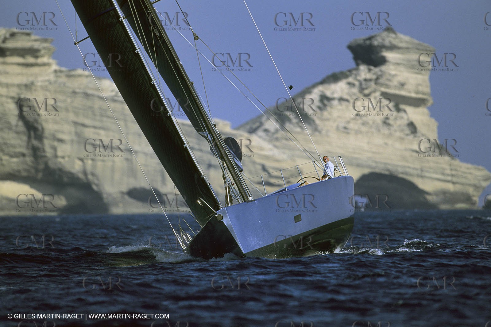 Carerra Wally yacht sailing in Bouches de Bonifaccio (Corsica)