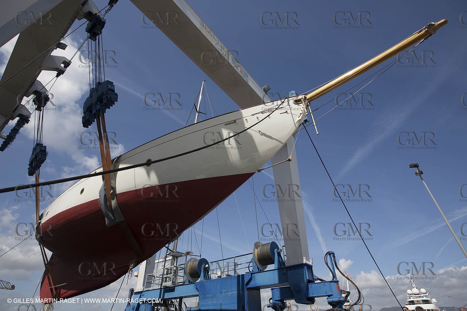09 04 2013 - La Ciotat (FRA,13) - Charpentiers Réunis Méditerrannée boatyard - launch of Marconi ketch Adria after a 9 months refit
