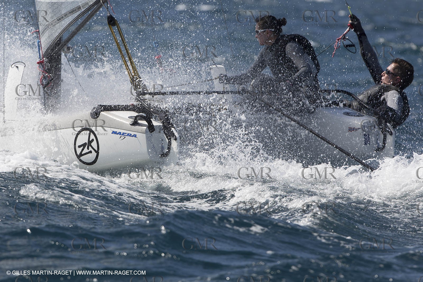 26 03 2013 - Marseille (FRA,13) - Ingrid Petitjean et Olivier backes training on their Nacra 17 in breezy conditions